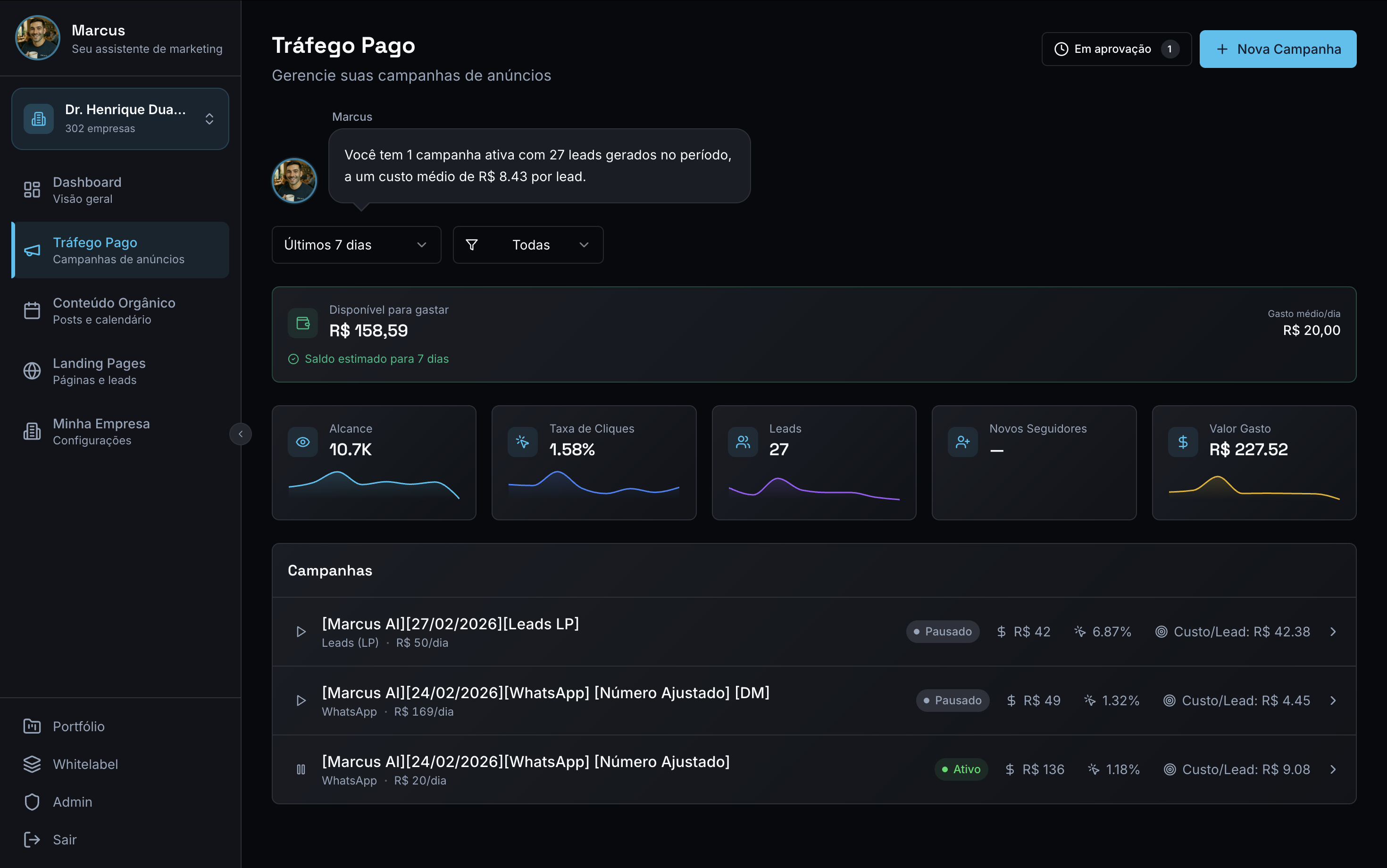 Plataforma Advanta — painel do cliente